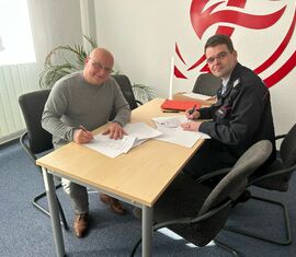 Jahresgespräch zwischen Robert Buder (rechts, KFV SPN) und René Kubisch (links Feuersozietät)