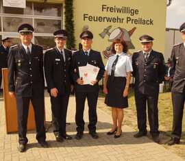 Mirko Schneider (stellv. Amtswehrführer der FF Peitz), Robert Buder (Vorsitzender KFV),  Eric Koch (stellv. OWF Preilack u Jugendwart), Elvira Hölzner (Amtsdirektorin des Amtes Peitz), René Sonke (ehrenamtlicher Bürgermeister der Gemeinde Turnow-Preilack), Stefan Kothe (amt. Kreis&shy;jugend&shy;feuerwehrwart)