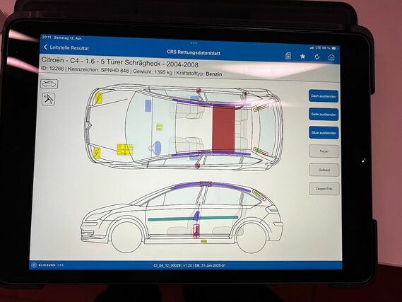 BOS Tablet mit der App "Crash Recovery System"