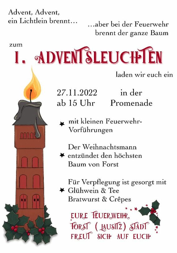 Werbeplakat zum Ersten Adventsleuchten in Forst (Lausitz)
