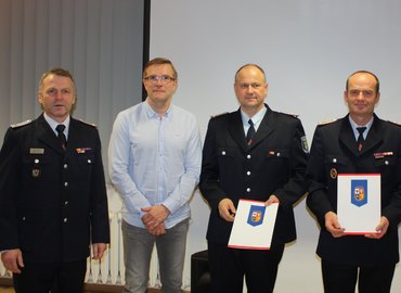 Jürgen Mönch (Leiter UV I KFV), Bürgermeister Karsten Schreiber, Ralf Pujo, Steffen Theiler