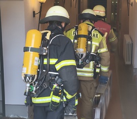 Feuerwehr unter PA im SChloss Branitz, Übung