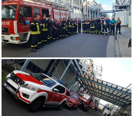 Öffentliche und Betriebsfeuerwehr üben eng miteinander verknüpft.