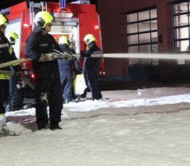 Spremberger Kameraden üben den Schaumangriff bei der Werkfeuerwehr LEAG