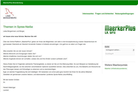 Screenshot der Umfrageseite