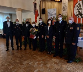 Oberbrandmeisterin Christine Semisch (FF Peitz/OW Radewiese) erhielt das Brandenburger Feuerwehr-Ehrenkreuz in der Stufe Gold