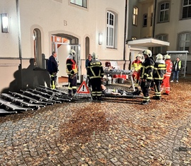 Patientenablage, eingerichtet durch die SEG SAN bei der Herbstübung in der Klinik Lausitz Forst
